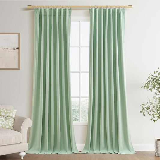 Joywell 100% Blackout Linen Curtains 108 Inch Long for Large Bedroom Window Black Out Curtain Light Blocking Drapes Floor to Ceiling with Hooks 2 Panels,52 x 108,Aqua Green