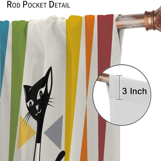 JESTRONRY Mid Century Style Curtains,Black Cat Modern Abstract Geometric Vintage Colorful Shape Pattern Theme Home Fabric Living Room Bedroom Kitchen Bathroom Decor 55x63in