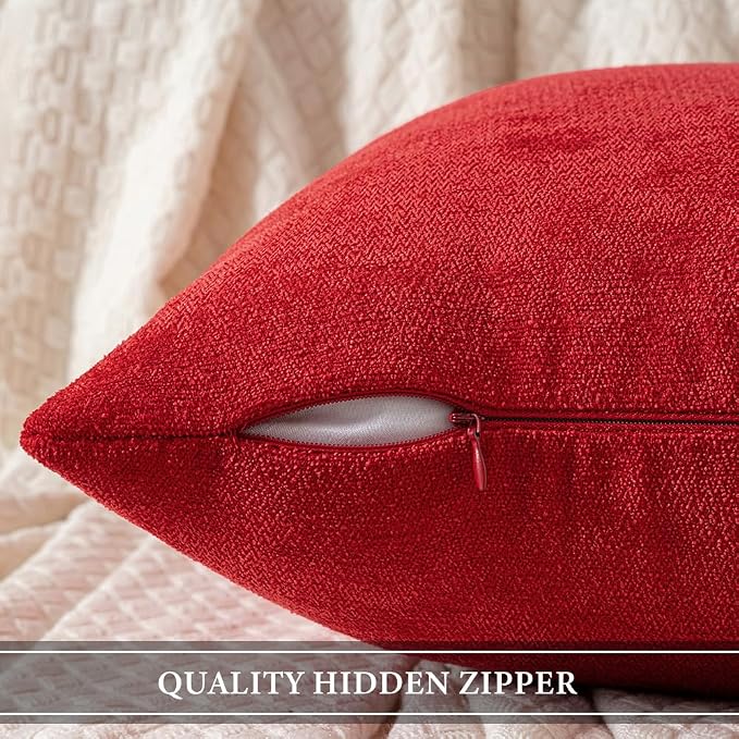 MIULEE Pack of 2 Red Decorative Pillow Covers 20x20 Inch | Soft Chenille Couch Throw Pillows Farmhouse Cushion Covers for Home Decor Sofa Bedroom Living Room