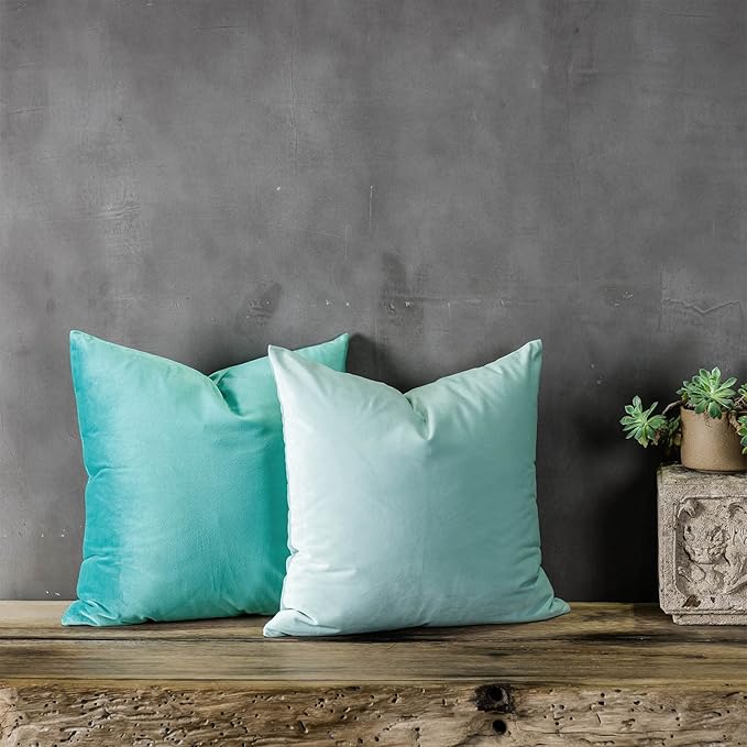 Turquoise Soft Velvet Throw Pillow Covers 28x28 inch Set of 2 for Sofa Couch Bed Living Room Decorative Luxury Solid Square Cushion Covers Case with Zipper