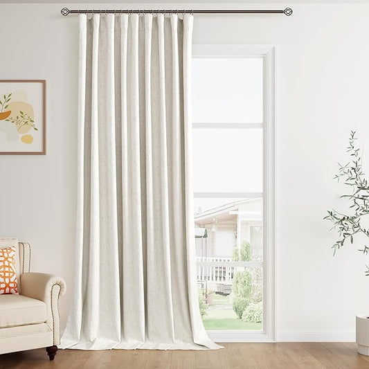 Joywell 100% Blackout Extra Wide Linen Curtains 102 Inch Long for Bedroom Ceiling Window Natural Black Out Curtain 1 Panel Room Darkening Drapes for Sliding Glass Door Cream Ivory 60 x 102