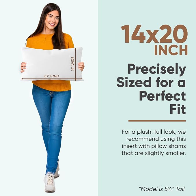 Pillowflex Synthetic Down Pillow Insert - 14x20 Down Alternative Pillow, Ultra Soft, Small Rectangle, Lumbar, Travel, Neck, Sleeping Pillow - 1 Decorative Pillow Form