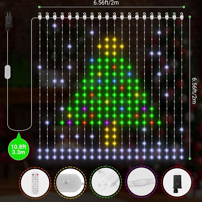 CoziTech Smart Curtain Lights 400 LED, Color Changing LED Curtains Light 6.6 * 6.6 FT, DIY Fairy String Flag Light Curtain for Bedroom Backdrop Party Outdoor 4th of July Decor (APP +Remote Control)