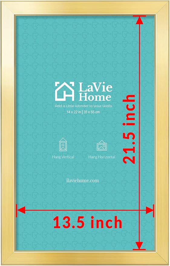LaVie Home 14 x 22 Picture Frame, Large Poster Frame with High Definition Plexiglass, Horizontal or Vertical Wall Gallery Poster Frames Suitable for Photos, Artworks, Posters,Puzzle, Gold 1pc