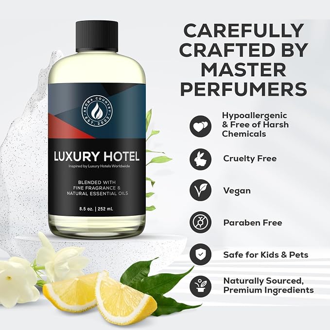 Aroma Country Ritzy Hotel Luxury Diffuser Oil Refill (8.5 Fl Oz) | Hotel-Inspired • Long-Lasting Home Fragrance • for Aromatherapy, Reed Diffusers, Diffuser Machines & Room Sprays