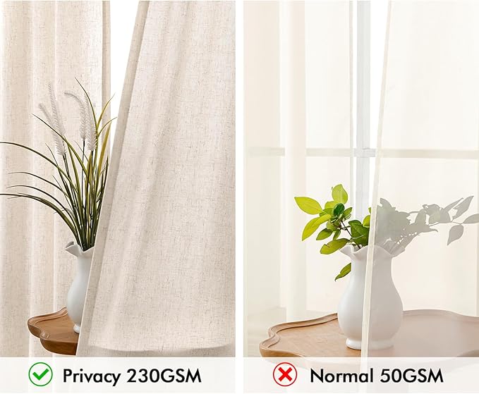 MIULEE Non-See-Through Privacy Linen Curtains 2 Panels, Light Filtering Window Curtains Farn House Textured Back Tab Semi Sheer Drapes for Bedroom Living Room, 52 x 108 Inches Long, Birch