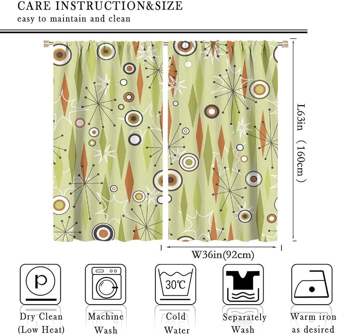 JESTRONRY Mid Century Curtains,Vintage 1950s Modern Retro Atomic Pattern Blackout Rod Pocket Window Drapes for Living Room Bedroom Kitchen Bathroom Home Decor 72x63in