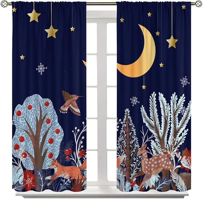YCness Rustic Animal Curtains, Wild Forest Animal Bear Fox Deer Kids Window Treatments for Living Room Bedroom, Farmhouse Woodland Blackout Drapes 2 Panel Sets, 42x54 Inch, Style-6