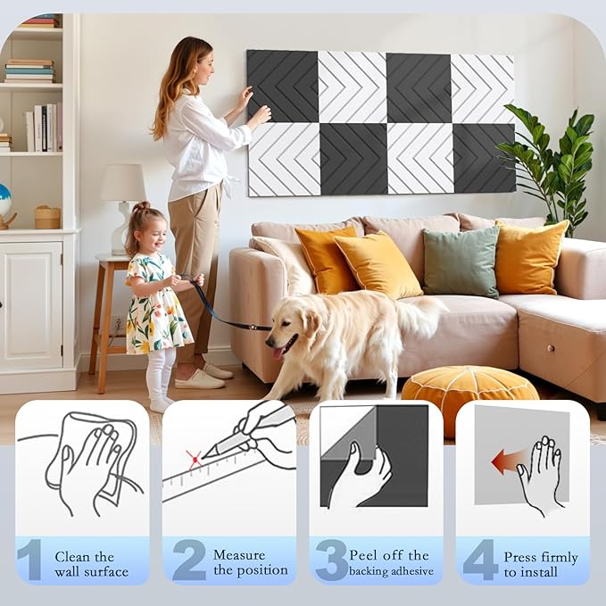 12Pack Acoustic Wall Panels, Self-Adhesive Sound Proof Foam Panels for Walls, High Density Acoustic Foam Sound Dampening & Sound Absorbing for Recording Studios, Offices, Home, 12"×12"×0.4", White