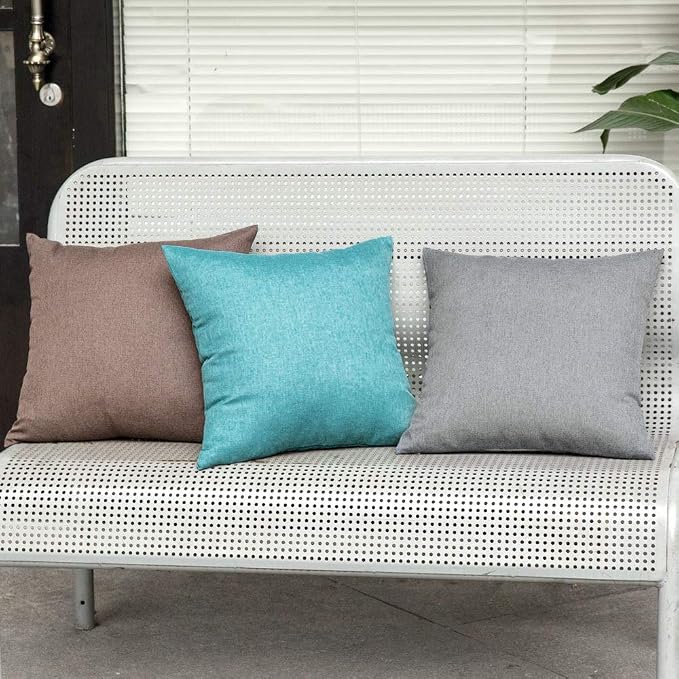 MIULEE Pack of 2 Decorative Outdoor Solid Waterproof Throw Pillow Covers Faux Linen Garden Farmhouse Coastal Cushion Cases for Summer Patio Tent Balcony Couch Sofa 16x16 Inch Turquoise