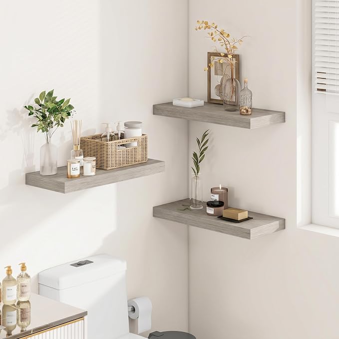Vivelove 12" Deep Floating Shelves for Wall 18" Long, Wall Shelves for Bedroom Living Room Bathroom Kitchen Laundry Room, Farmhouse Rustic Shelves for Home Decor, 18" X 12" X 2" Set of 2, Grey
