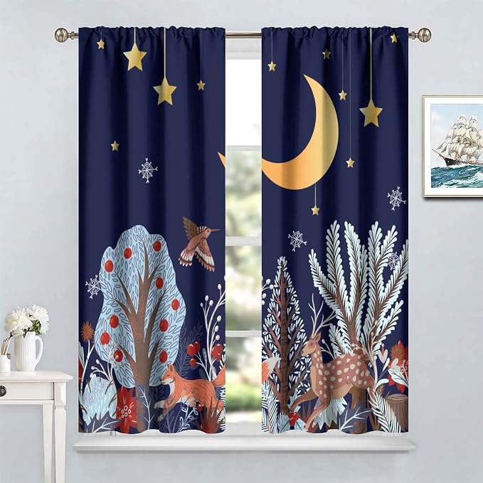 YCness Rustic Animal Curtains, Wild Forest Animal Bear Fox Deer Kids Window Treatments for Living Room Bedroom, Farmhouse Woodland Blackout Drapes 2 Panel Sets, 42x54 Inch, Style-6