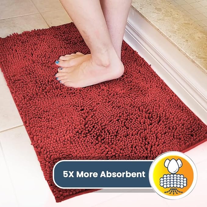 Muddy Mat® | Super Water Absorbent Door Mat Indoor, Microfiber Quick Dry Chenille Entryway Rug, Slip Resistant Front Door Mat, Indoor Mats for Entryway, Machine Washable Pet Rug, Red 24" x 96"