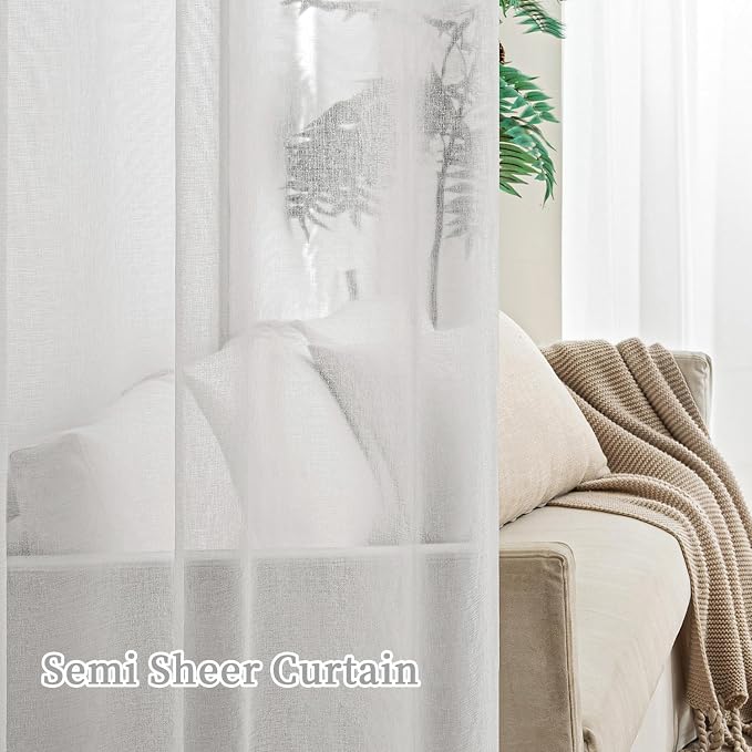 MIULEE 2 Panels Ivory Sheer Window Curtains Elegant Grommet Top Window Voile Drapes/Treatment Linen Textured Panels for Bedroom Living Room (54X96 Inches)