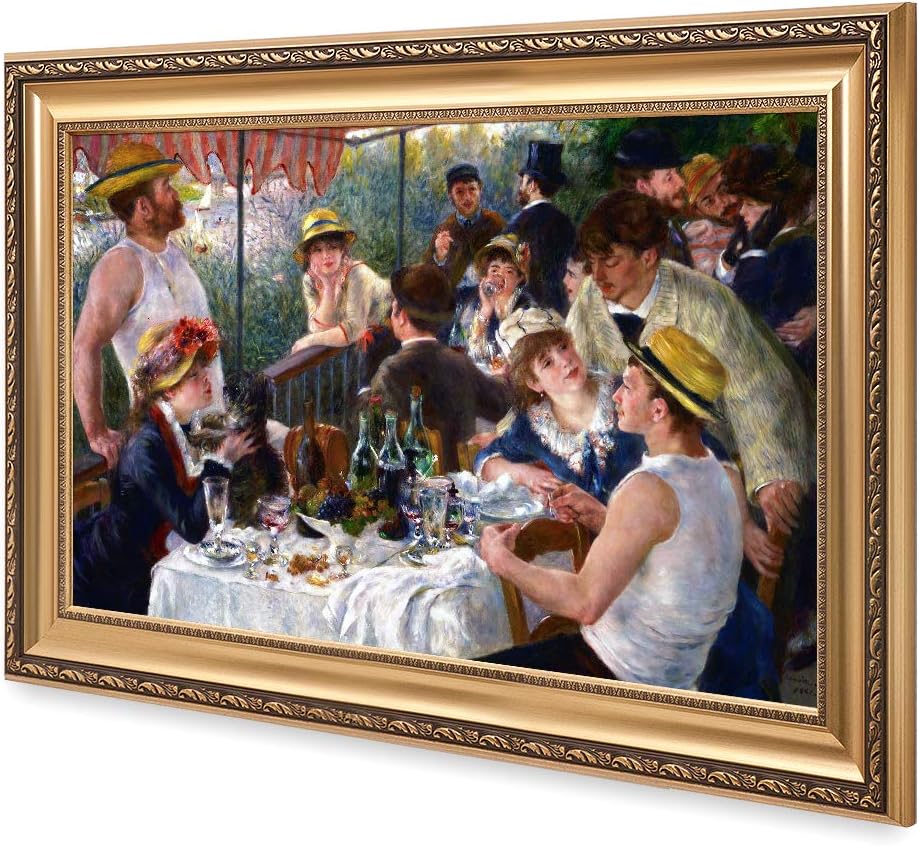 DECORARTS - Luncheon of the Boating Party by Pierre-Auguste Renoir, Giclee Print on Canvas. Ready to Hang, Wall Art for Home and Office Decor. Canvas Print Size: 30x20in Total Framed Size: 36x26