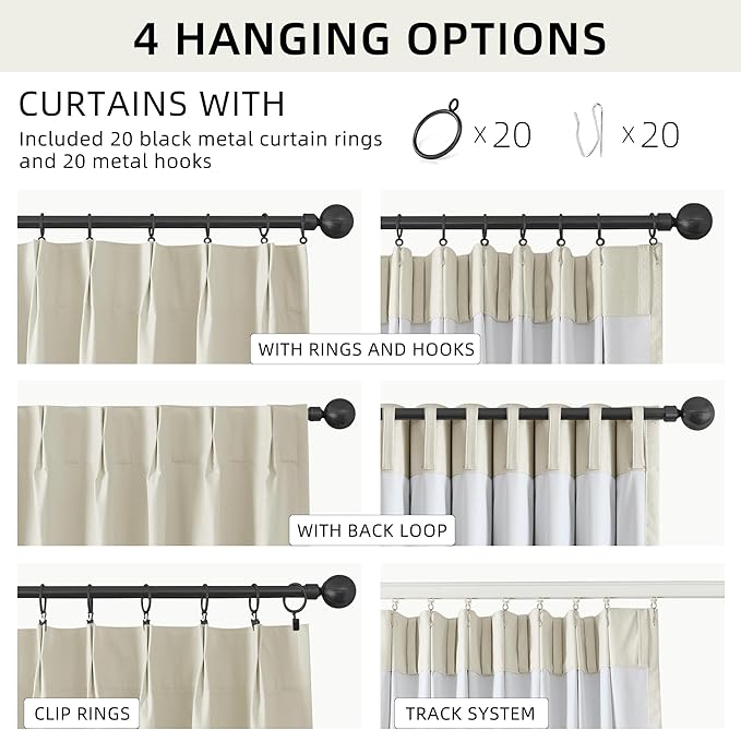 ChrisDowa Birch Pinch Pleated Blackout Linen Curtains 90 inches Long 2 Panels for Living Room Bedroom Farmhouse Room darking Thermal Insulated Back Tab Hooks Rings Window Treatment Drapes,40x90
