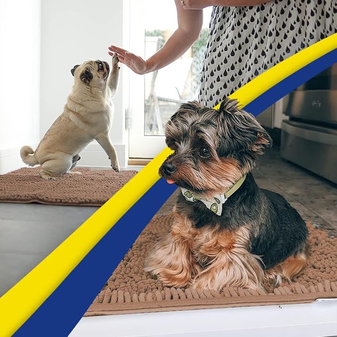 Muddy Mat® | Super Water Absorbent Door Mat Indoor, Microfiber Quick Dry Chenille Entryway Rug, Slip Resistant Front Door Mat, Indoor Mats for Entryway, Machine Washable Pet Rug, Mocha 24" x 96"
