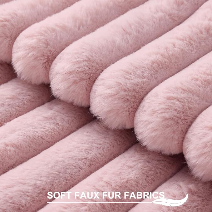 Pallene Faux Fur Plush Throw Pillow Covers 26x26 Set of 2, Luxury Soft Fluffy Striped Decorative Pillow Covers for Sofa, Couch, Living Room, Blush Pink