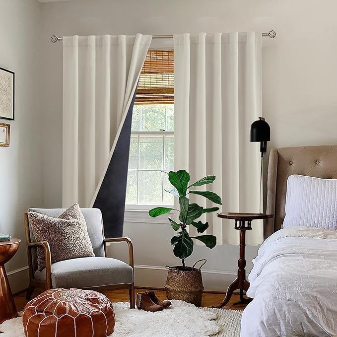 BGment 100% Room Darkening Thermal Insulated Blackout Curtains 63 Inches Long with Liner, Rod Pocket and Back Tab Double Layer Noise Reduce Curtains for Bedroom (42 x 63 Inch, 2 Panels, Cashmere)