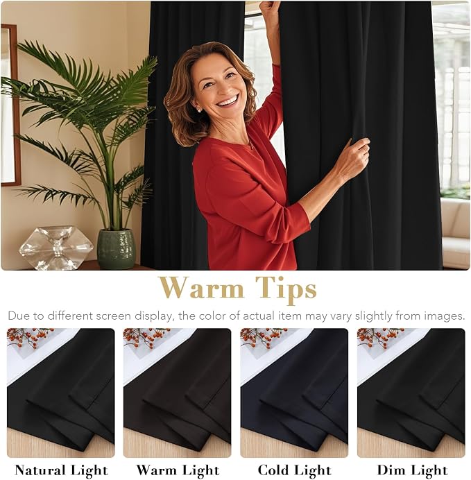 H.VERSAILTEX Blackout Curtains Thermal Insulated Window Treatment Panels Room Darkening Blackout Drapes for Living Room Back Tab/Rod Pocket Bedroom Draperies, 52 x 96 Inch, Black, 2 Panels