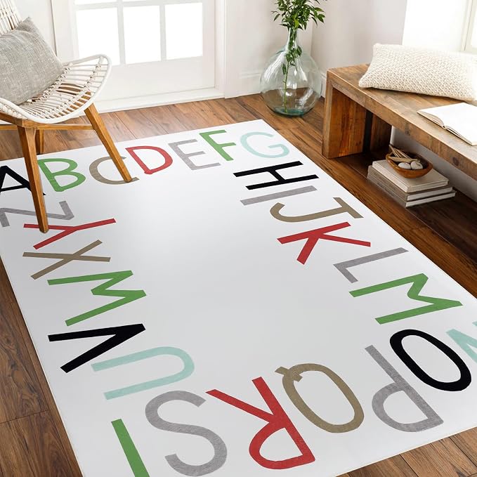 Topotdor Rainbow Kids Play Rug Alphabet Nursery Area Rug Extra Large Soft Crawling Play Mat for Children Toddlers Bedroom (59x83 inch,Multi Color)