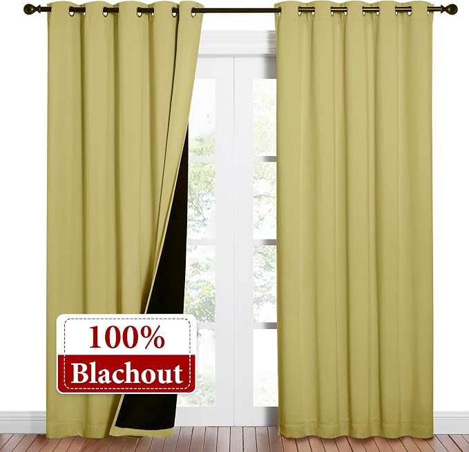 NICETOWN Paler Yellow Full Shade Curtain Panels, Pair of Energy Smart & Noise Blocking Out Blackout Drapes for Dining Room Window, Thermal Insulated Guest Room Lined Window Dressing, 62 x 84 inch