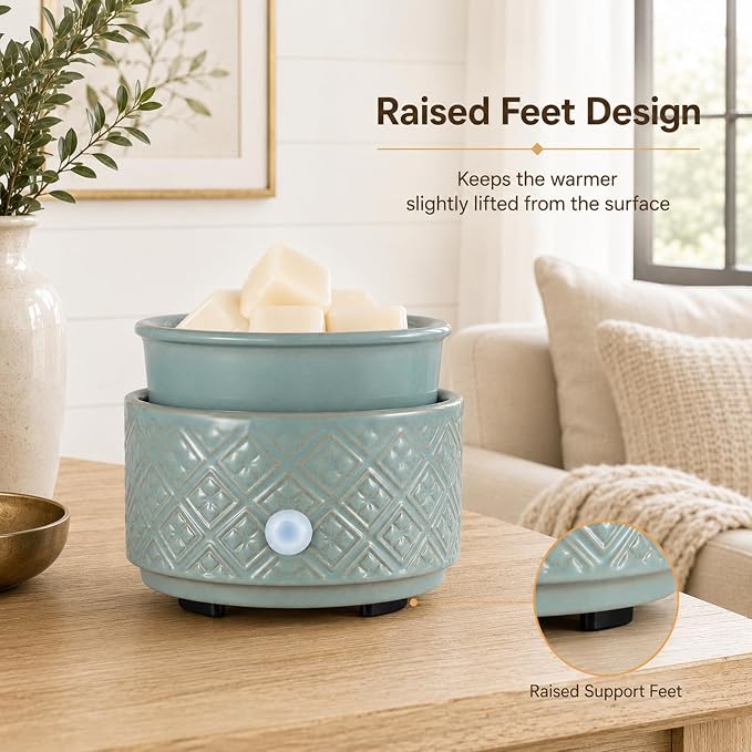 Wax Melt Warmer for Scented Wax,3-in-1Ceramic Wax Warmer Fragrances Candle Oils, Home Fragrance Burner,Electric Candle Warmer Perfect Christmas Gifts for Mom Women(Gree)