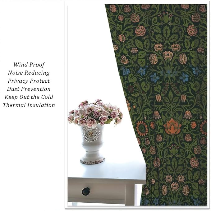Bohemia Plant Flowers Pattern Blackout Window Curtains, William Morris Art Print Vintage Decor Curtains, for Living Room Bedroom 36(W)*63(L) 2 Panels