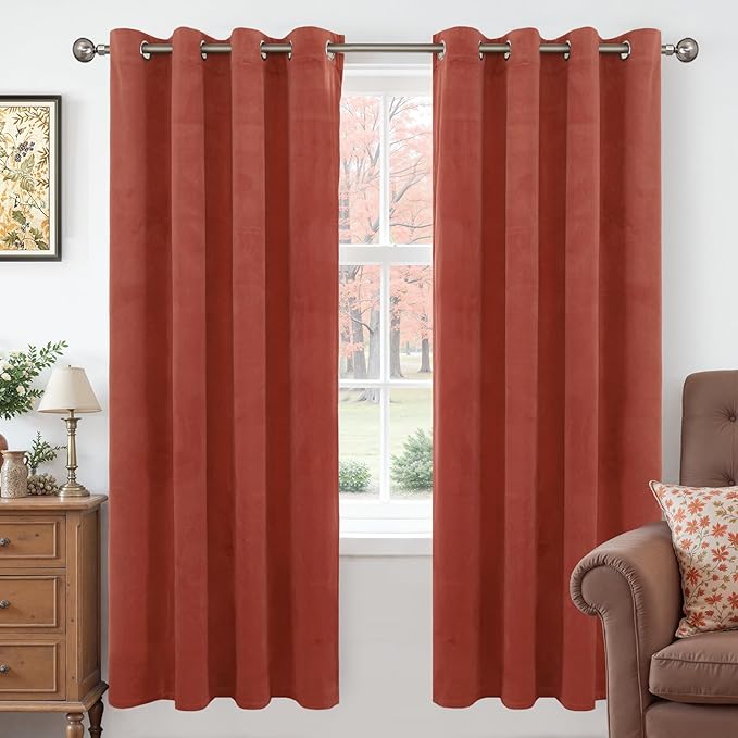 YoungsTex Terracotta Velvet Curtains 72 Inch Length for Living Room, Thermal Insulated Window Drapes with Grommet Privacy for Bedroom, 2 Panels, 52 X 72 Inch