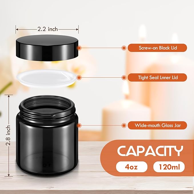 Norme 4 oz Glass Jars with Lids Leakproof Round Airtight Empty Cosmetic Jars with Inner Liners Lid for Storing Lotions Powder Ointments Making Tins(36 Pcs,Black)