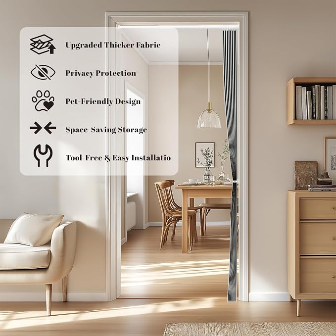 AJAZZ Blackout Accordion Door Invisible Folding Accordion Doors Interior Magnetic Door Curtain for Bedroom Living Room Doorway Curtain Sets Included Rod (1 Pack, 43W x 78 L, Dark Grey)