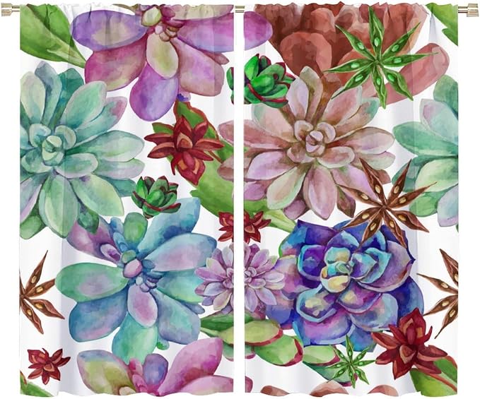 Succulents Tropical Plant Curtain Floral Boho Watercolor Summer Desert Botanical Vintage Garden for Home Kitchen Restaurant Decoration Drapes 2 Panels 72x63in