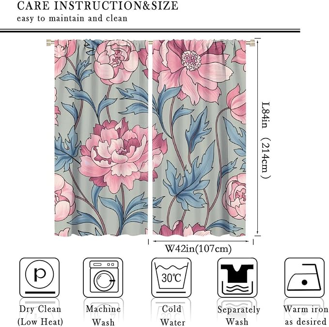 Floral Blackout Window Curtain, Flourish Ornamental Blossom Rose Style Print for Home Kitchen Restaurant Decoration Drapes 2 Panels 84x84in