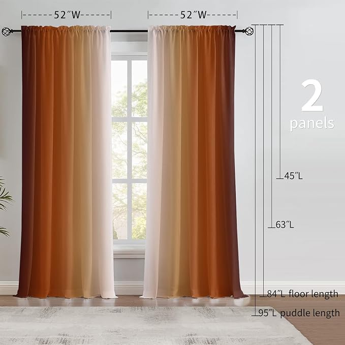 Burnt Orange Curtains 72 Inch Length for Living Room 2 Panel Set Burnt Orange and Terracotta Window Curtain Rust Orange Ombre Gradient Light Filtering Curtains Modern Abstract Drapes