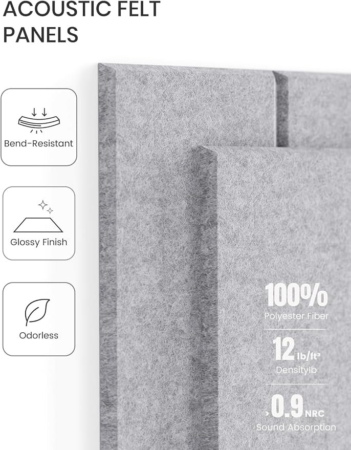 Fluxynara Large Felt Bulletin Board 48" x 36" Cork Board Alternative-12 Pack with 64 Safe Removable Adhesive Tabs, Cork Boards for Walls Pin Board for Home Office Classroom Felt Board-Soft Gray