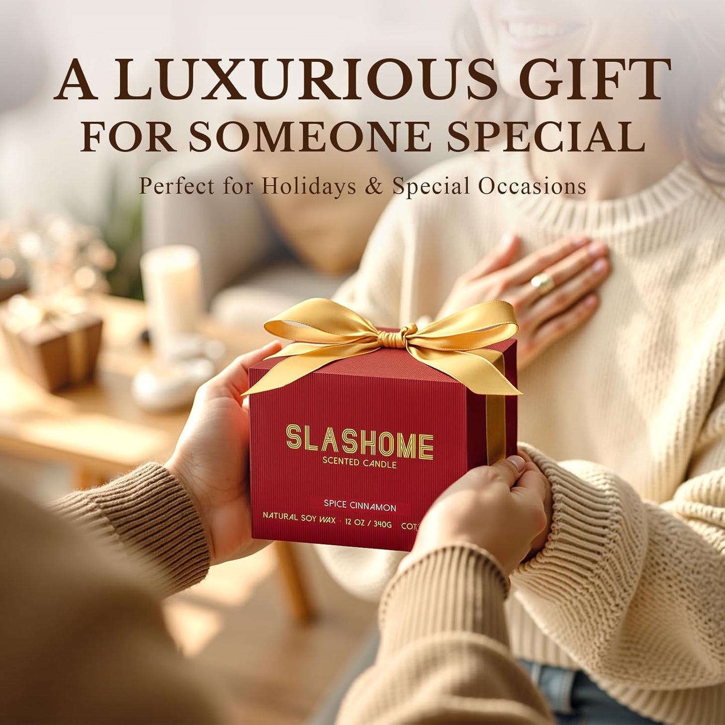 Cinnamon Spice Fall Candle, Large 3 Wick 12oz Luxury Candle, Elegant Autumn Gift for Women & Men, 60+ Hour Burn Time & Non-Toxic, Cozy Fall & Halloween Home Decor