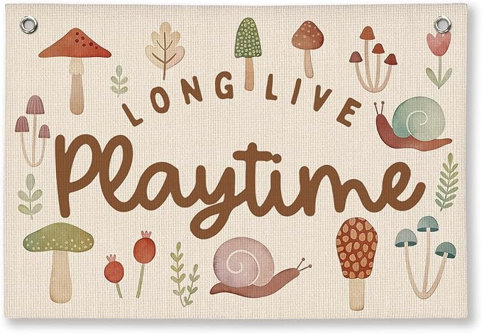 Playroom Mushroom Wall Decor, Toddler Playroom Decor Hanging Linen Banner,Play Room Wall Decor for Nursery Nursery, 20x30 Inch