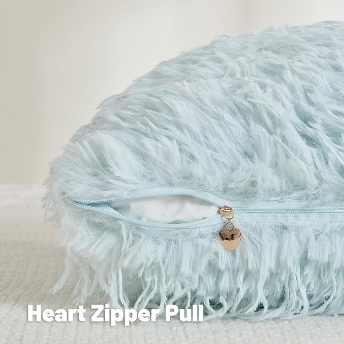FUTEI Pack of 2 Faux Feather Plush Throw Pillow Covers 18x18 Inch Soft Fluffy Solid Farmhouse Decorative Cushion Cases Modern Luxury Accent for Couch Bed Living Room, Light Blue
