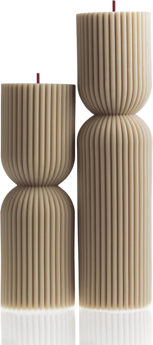 LAWA Hourglass Pillar Candle - Large Beautiful Handmade Pillar Scented Soy Wax Candle Elegant Bubble Aesthetic Candle Housewarming Gift Home Room Shelf Decor Idea Moon Gray (Set of 2)