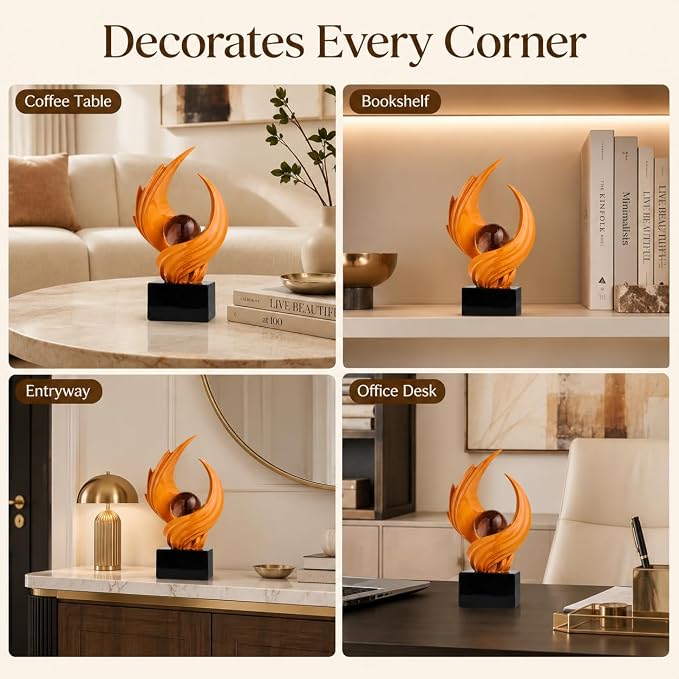AWNR Gold Abstract Sculpture House Decor Aesthetic - Home Décor Accents for Nightstand, Shelves, Dining Room, Entryway Table, Office, Desk Accessories (Orange B)