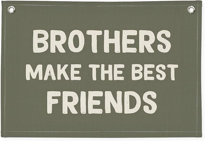 Boy Room Decor, Brothers Make The Best Friends Toddler Room Banner, Linen Canvas Banner Wall Hanging Flag Decor for Nursery Playroom 20x30 Inch