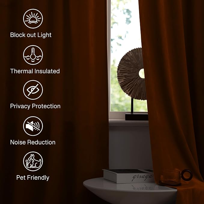 StangH Burnt Orange Velvet Curtains 96 inches for Living Room, 2 Panels | Thermal Insulated & Room Darkening Bedroom Window Drapes, 300GSM Rich Soft Velvet, Holiday Halloween Decor, Backdrops