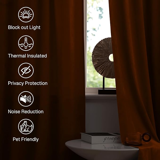 StangH Fall Decor Burnt Orange Privacy Doorway Curtains 84 inches, 2 Panels | 300GSM Soft Heavy Velvet, Boho Halloween Decor, Thermal Insulated, Room Darkening Window Drapes, Bedroom, Dining Room