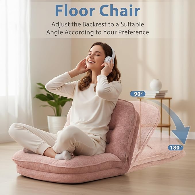 DUMOS Comfy Saucer Chair,Foldable Padded Chairs for Bedroom, Dorm & Gaming, Foldable Fashion Floor Chair with Back Support for Small Spaces,Hot New Pink
