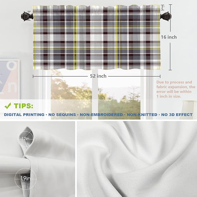 Shrahala Grunge Vintage Art Plaid Blackout Short Curtains for Windows,Tartan Grey Kitchen Curtains Sets for Windows Thermal Insulated Bathroom Window Curtain 2 Pack 52 X 16 in