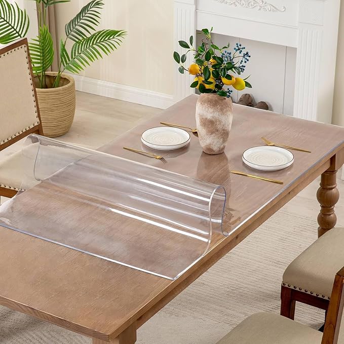 32 x 40 Inch Clear Table Cover Protector, 2mm Thick Clear Table Protector for Dining Room Table, Plastic Table Cover, Waterproof Table Pad for Kitchen, Office