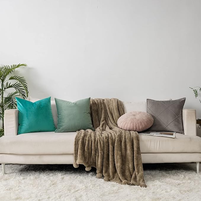 Decorative Velvet Throw Pillow Covers for Couch Sofa Bedroom,Soft Solid Cushion Covers Set of 2,14x14 inch,Sage