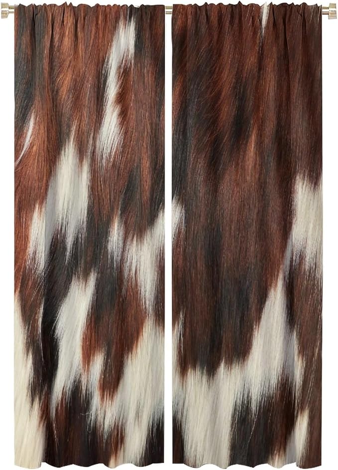 Cow Blackout Curtain,Animal Print Brown Cowhide Western Rustic Farm Farmhouse Window Treatments Rod Pocket Curtain for Bedroom Living Room Kitchen Decor Drapes 52x84in