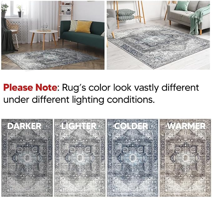 Keen Home Design 48"x72" Rug - Machine Washable Area Rug with Non-Slip Backing, Ideal for Living Room, Dining Room, Bedroom - Vintage, Easy Clean, Durable, Low Pile - (4' x 6')