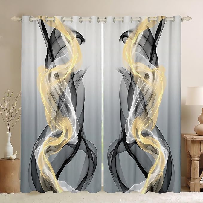 jejeloiu Grey Curtains for Bedroom Living Room Abstract Blackout Darkening Drapes Strip Lines Window Treatments, 2 Panels 52 x 90 Inch Geometric Modern Room Decor